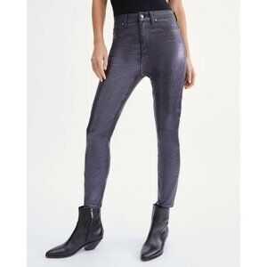 7 For All Mankind High-Waist Ankle Skinny Jeans Black Shimmer Stretch Denim Wome